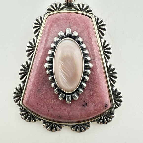 Carolyn Pollack Pendant Enhancer Pink Rhodonite Mother of Pearl Sterling Silver - Picture 3 of 9